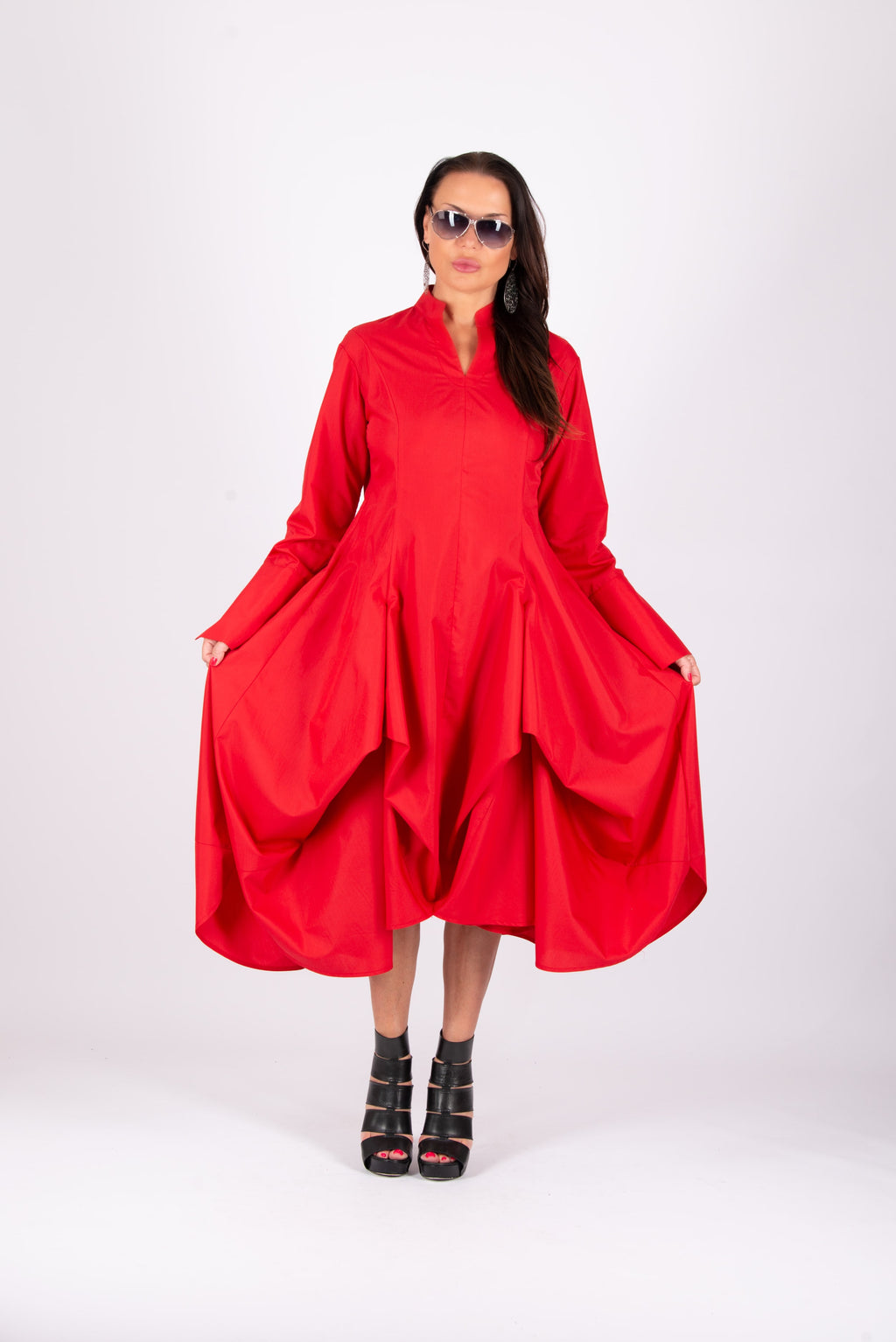 elegant cotton dress #red