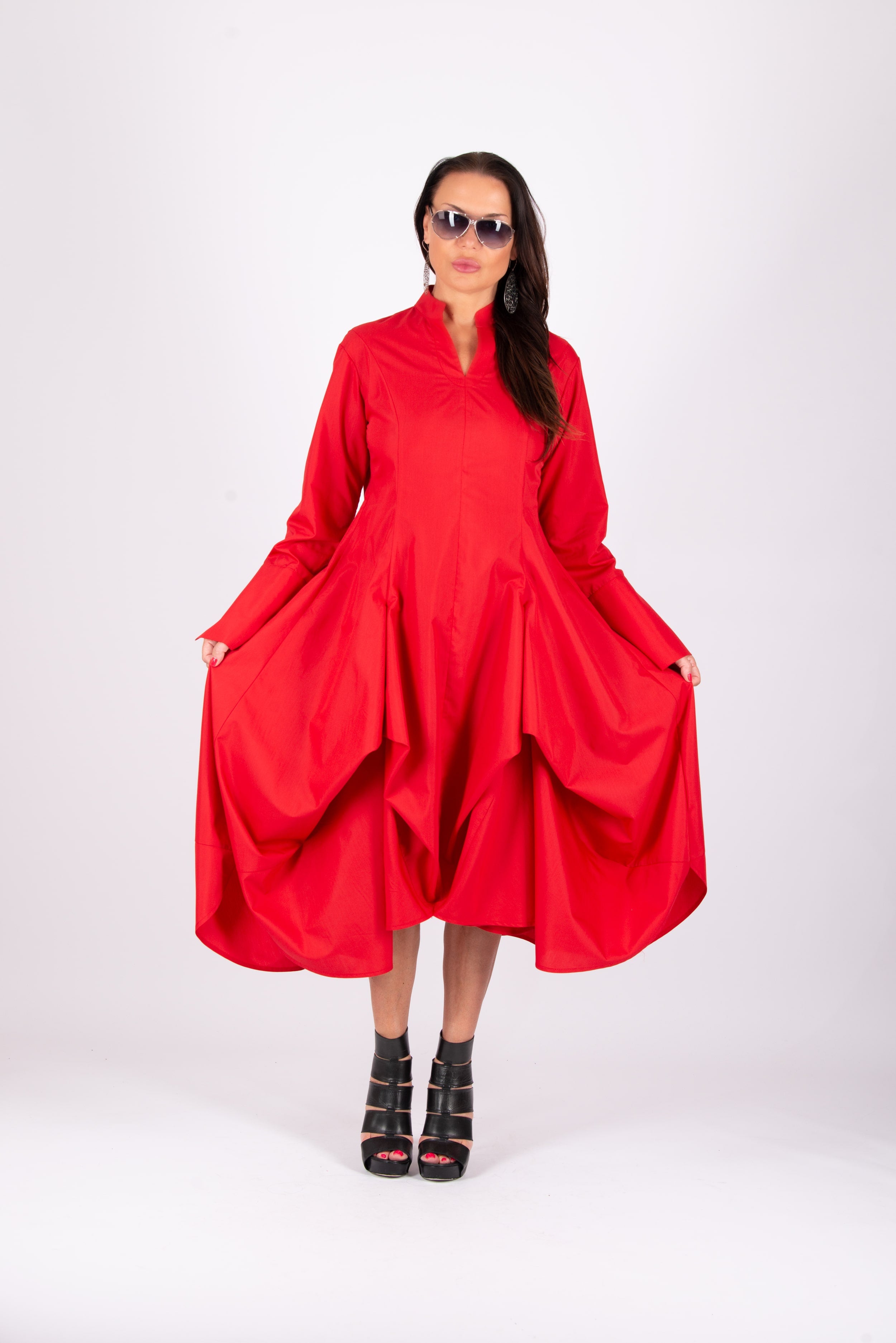 elegant cotton dress #red