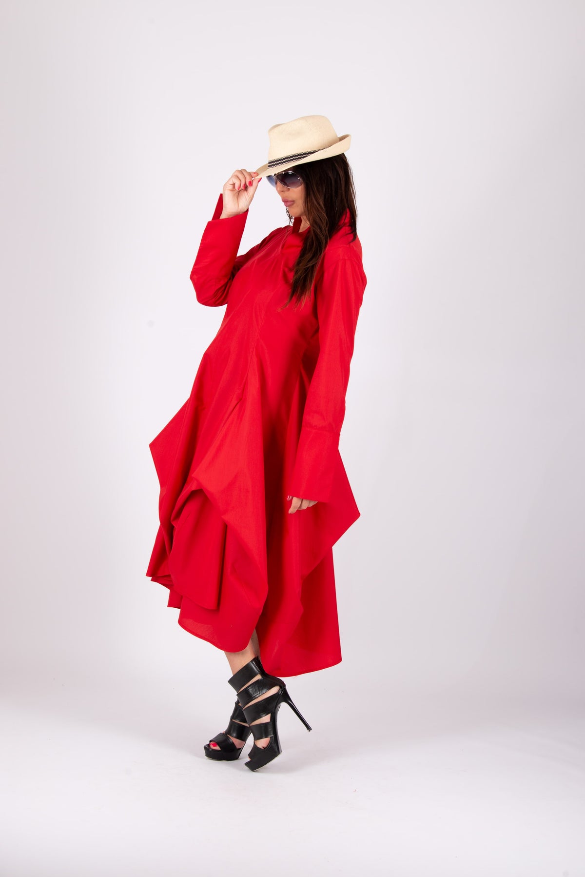 elegant cotton dress #red