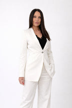 White pinstripe blazer with bow back detail and single-button closure - shoulder pads, fully lined, Emine | EUG Fashion #white
