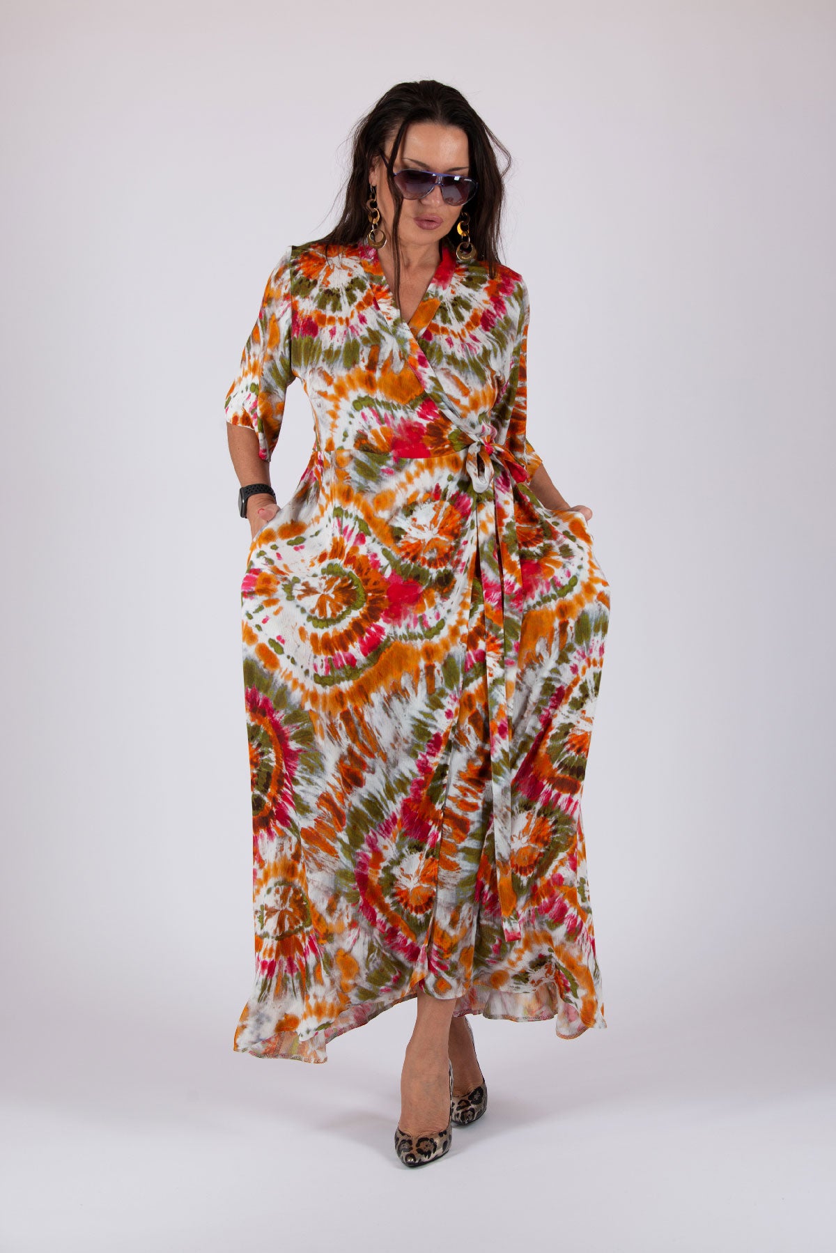 Wrap cotton tie-dye maxi dress - EUG fashion