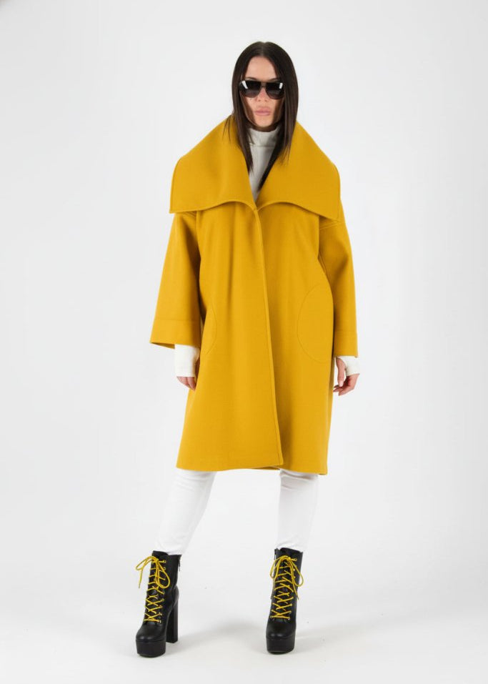 Yellow Elegant Wide Coat HELEN - EUG Fashion