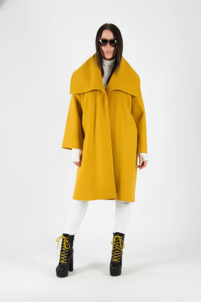 Yellow Elegant Wide Coat HELEN - EUG Fashion EugFashion 