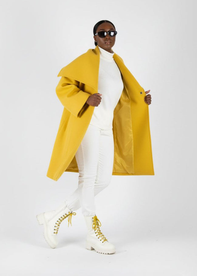 Yellow Elegant Wide Coat HELEN - EUG Fashion