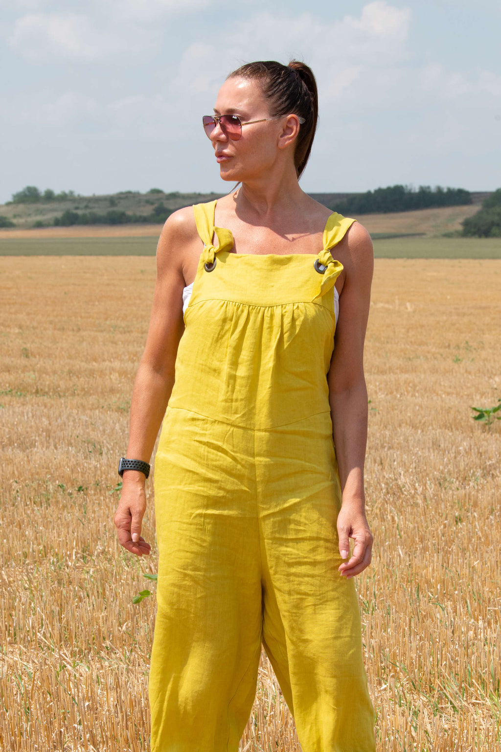 Linen sleeveless  jumpsuit #mustard
