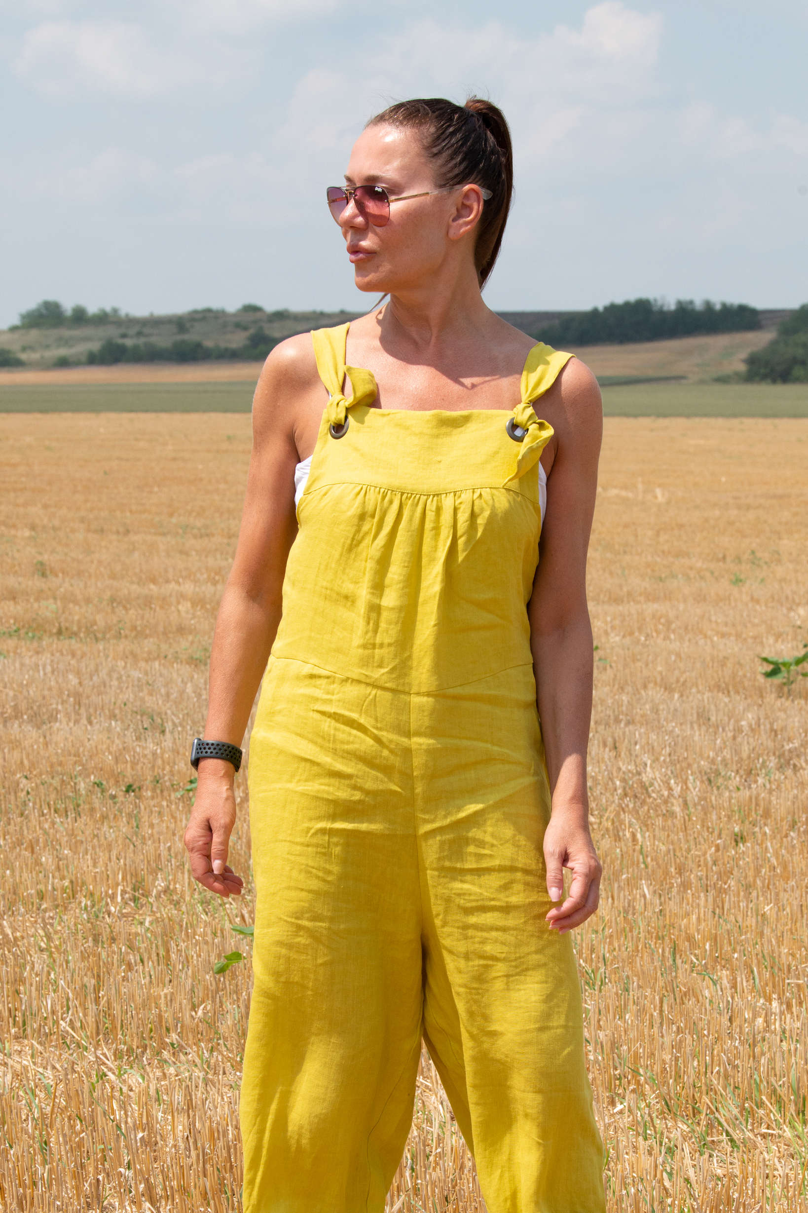 Linen sleeveless  jumpsuit #mustard