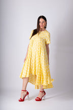Yellow Polka Dot Maxi Dress KOSARA - EUG Fashion