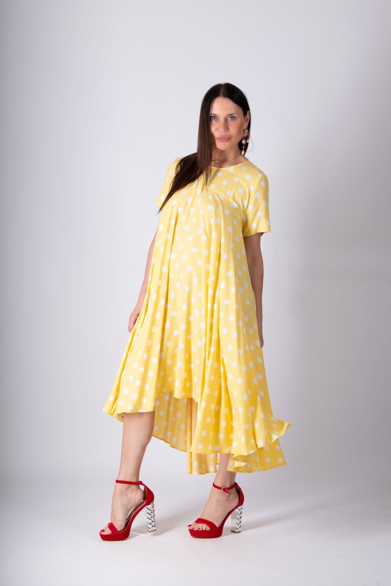 Yellow Polka Dot Maxi Dress KOSARA - EUG Fashion