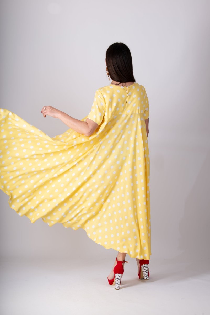 Yellow Polka Dot Maxi Dress KOSARA - EUG Fashion