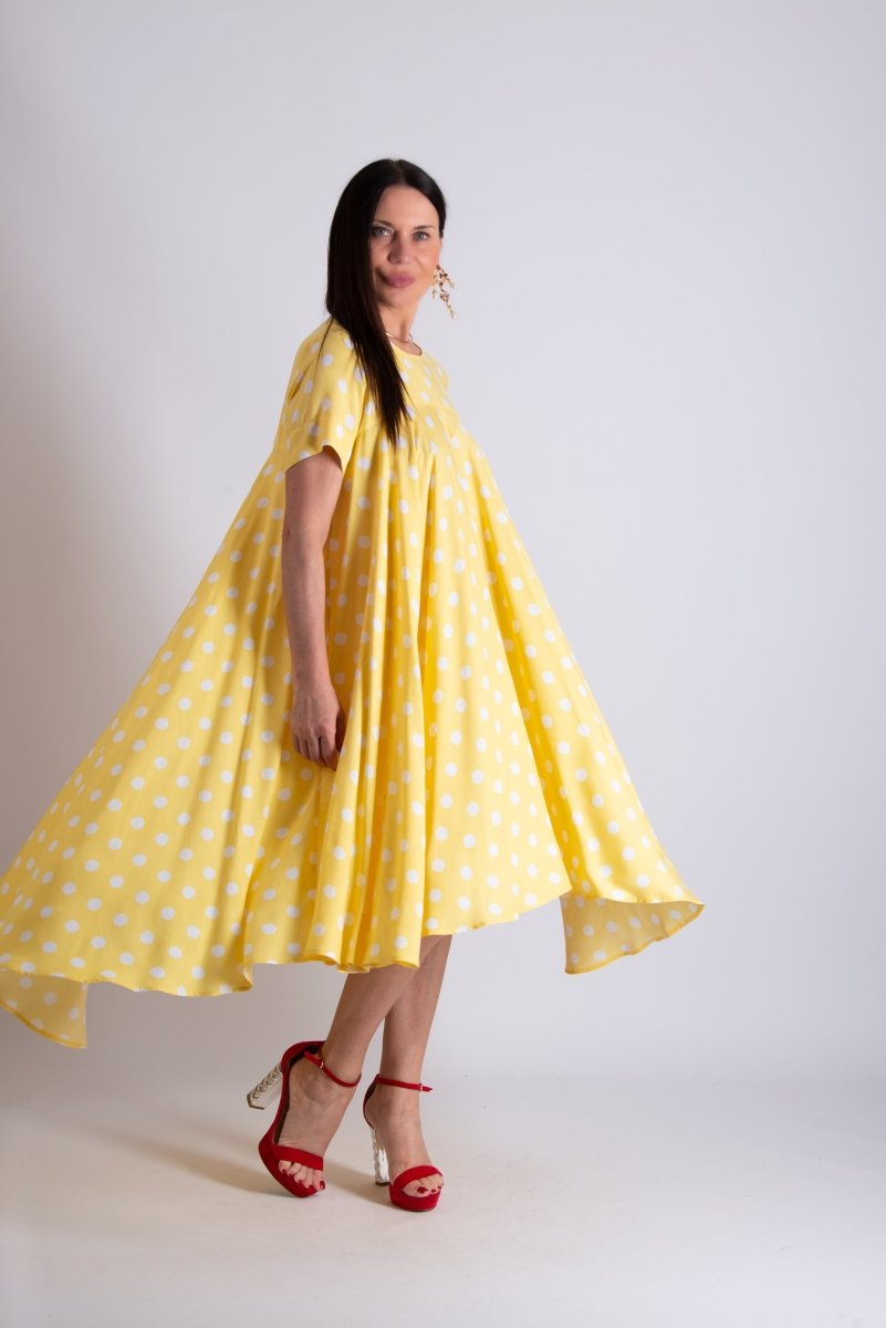 Yellow Polka Dot Maxi Dress KOSARA - EUG Fashion