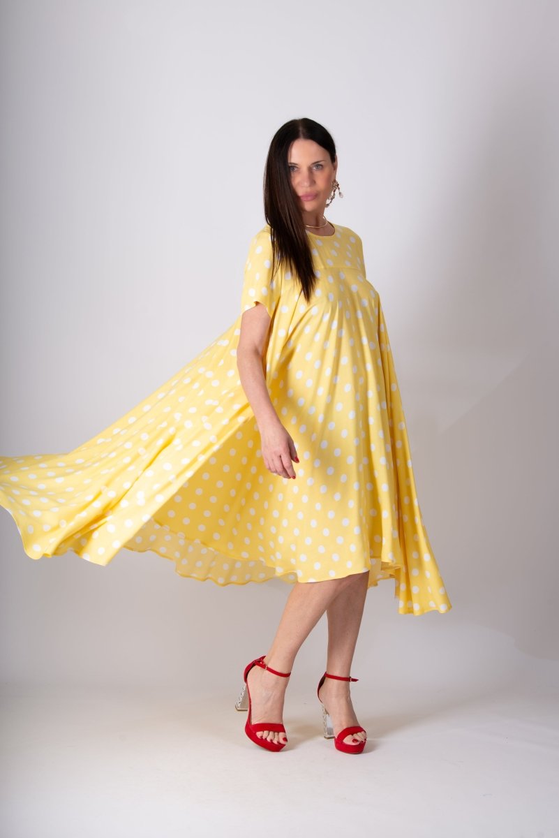 Yellow Polka Dot Maxi Dress KOSARA - EUG Fashion