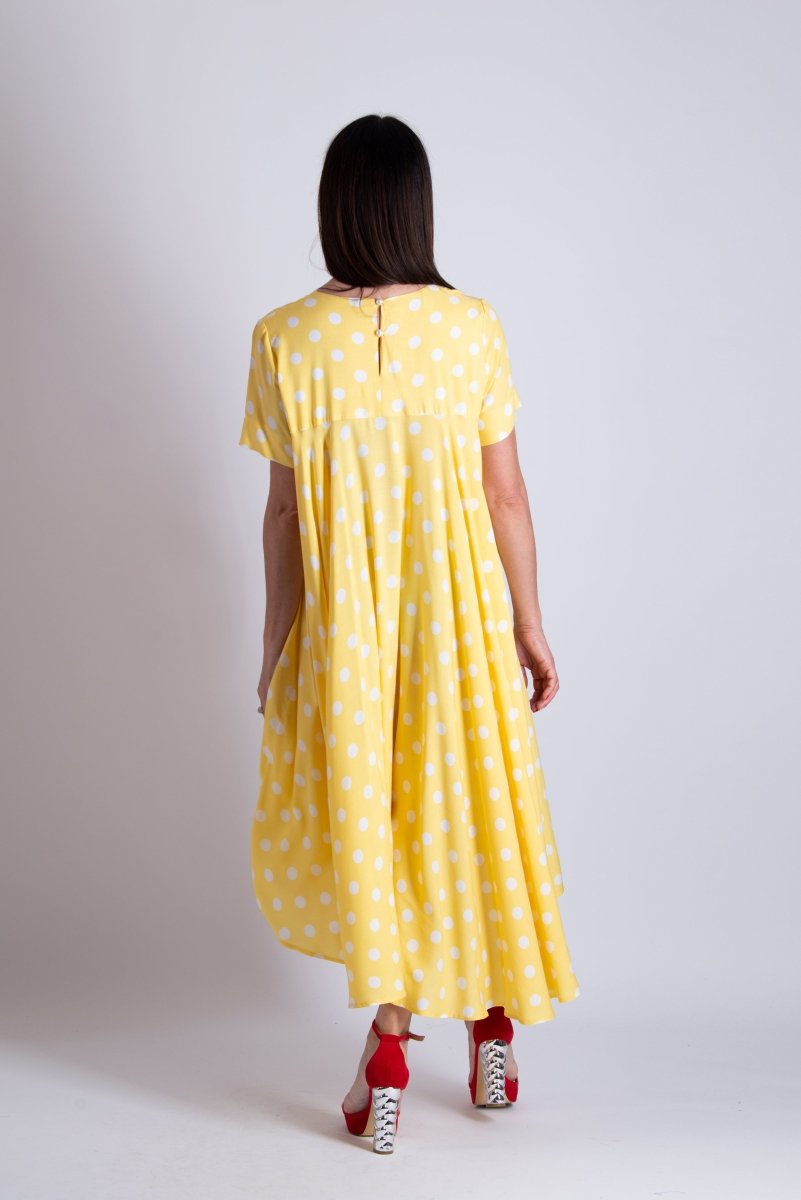 Yellow Polka Dot Maxi Dress KOSARA - EUG Fashion