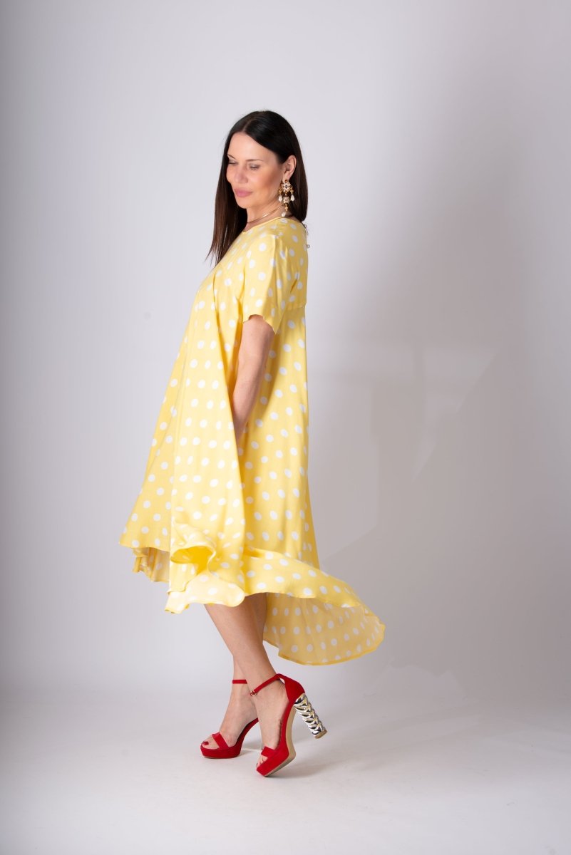 Yellow Polka Dot Maxi Dress KOSARA - EUG Fashion