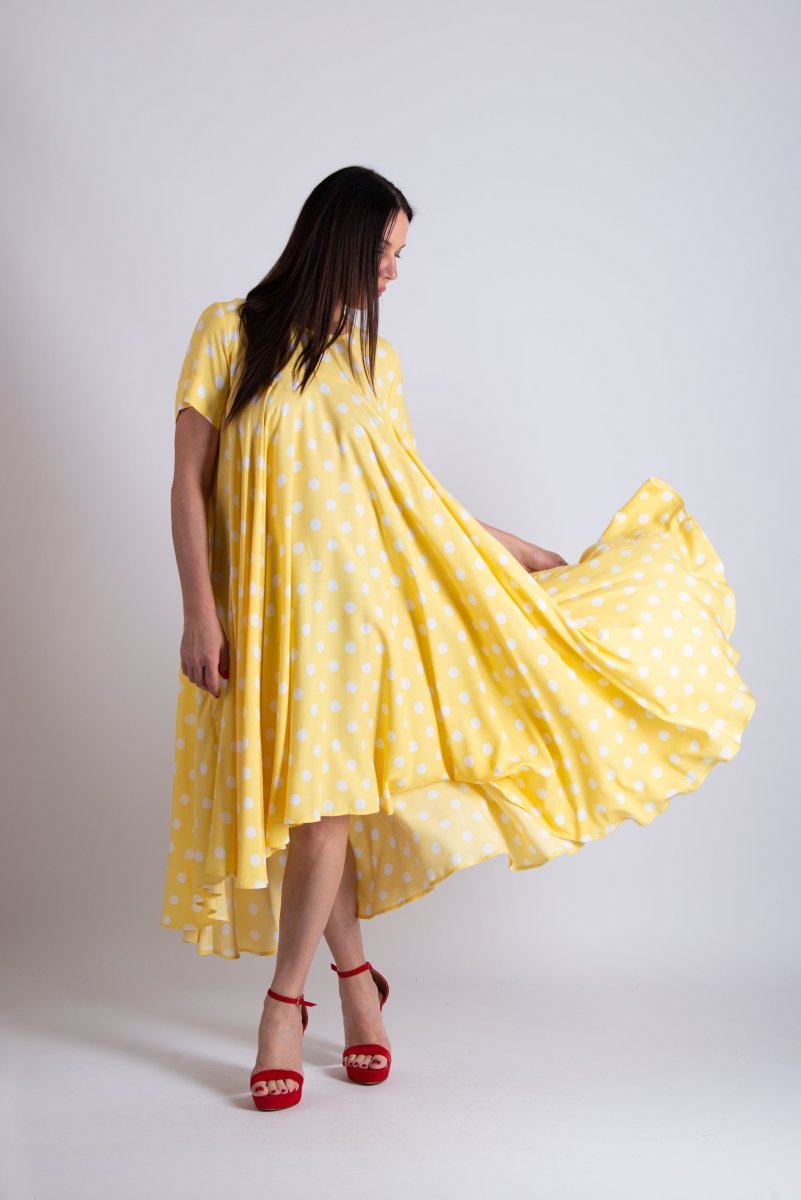 Yellow Polka Dot Maxi Dress KOSARA - EUG Fashion