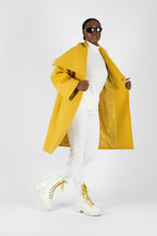 Yellow wide cape coat Helen with shawl collar open front - EUG Fashion #yellow
