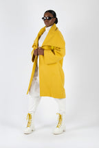 Yellow wide cape coat Helen with shawl collar open front - EUG Fashion #yellow
