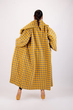 Yellow and light grey houndstooth winter coat Ofelia with belt - EUG Fashion #yellow

