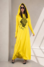 Yellow hooded maxi dress Ramy with African print - EUG Fashion
