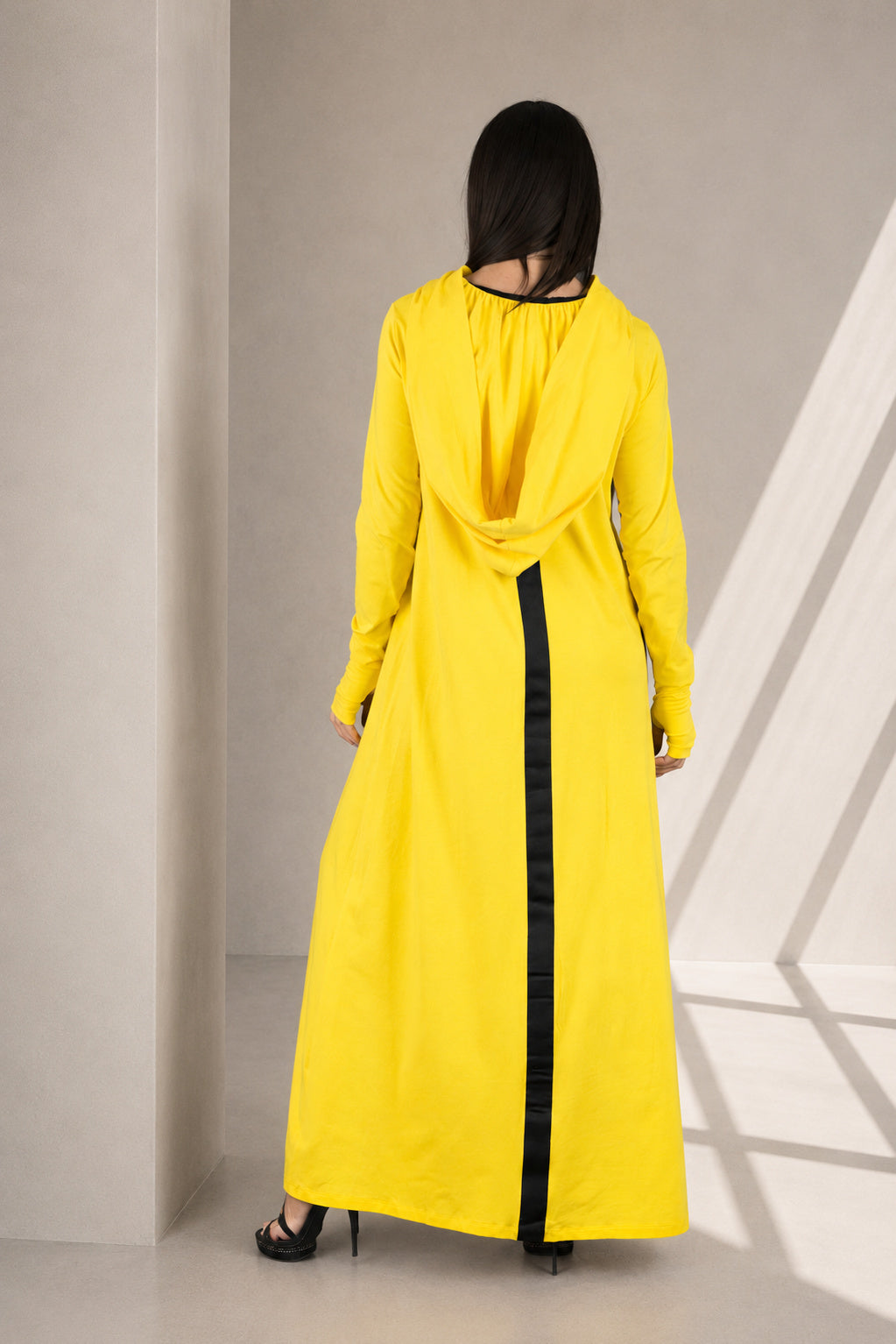 Yellow hooded maxi dress Ramy with African print - EUG Fashion
