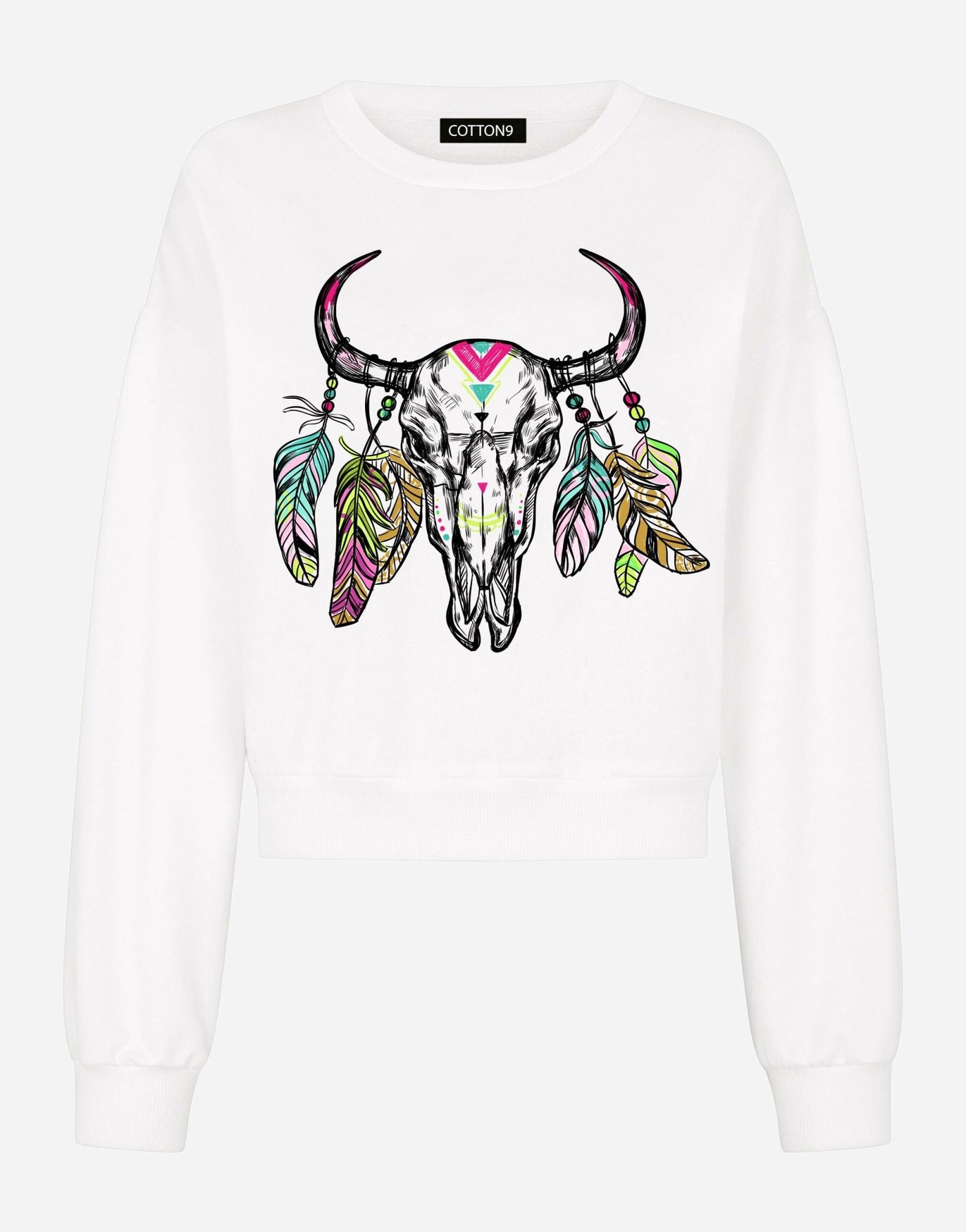 Art Skull Cow Boho Cotton Sweatshirt - EUG FASHION EugFashion 