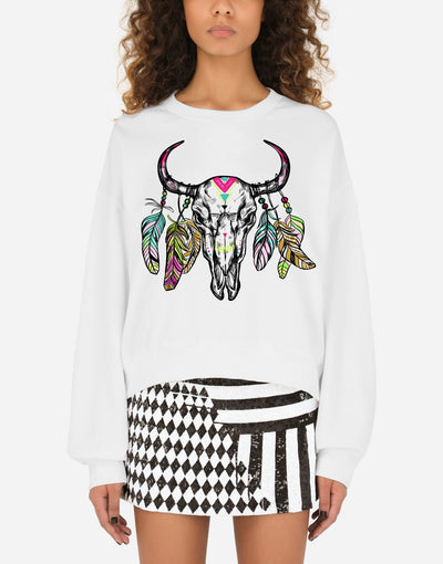 Art Skull Cow Boho Cotton Sweatshirt - EUG FASHION EugFashion 