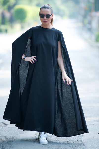 Black Cape Linen Dress JESSICA - EUG FASHION EugFashion 