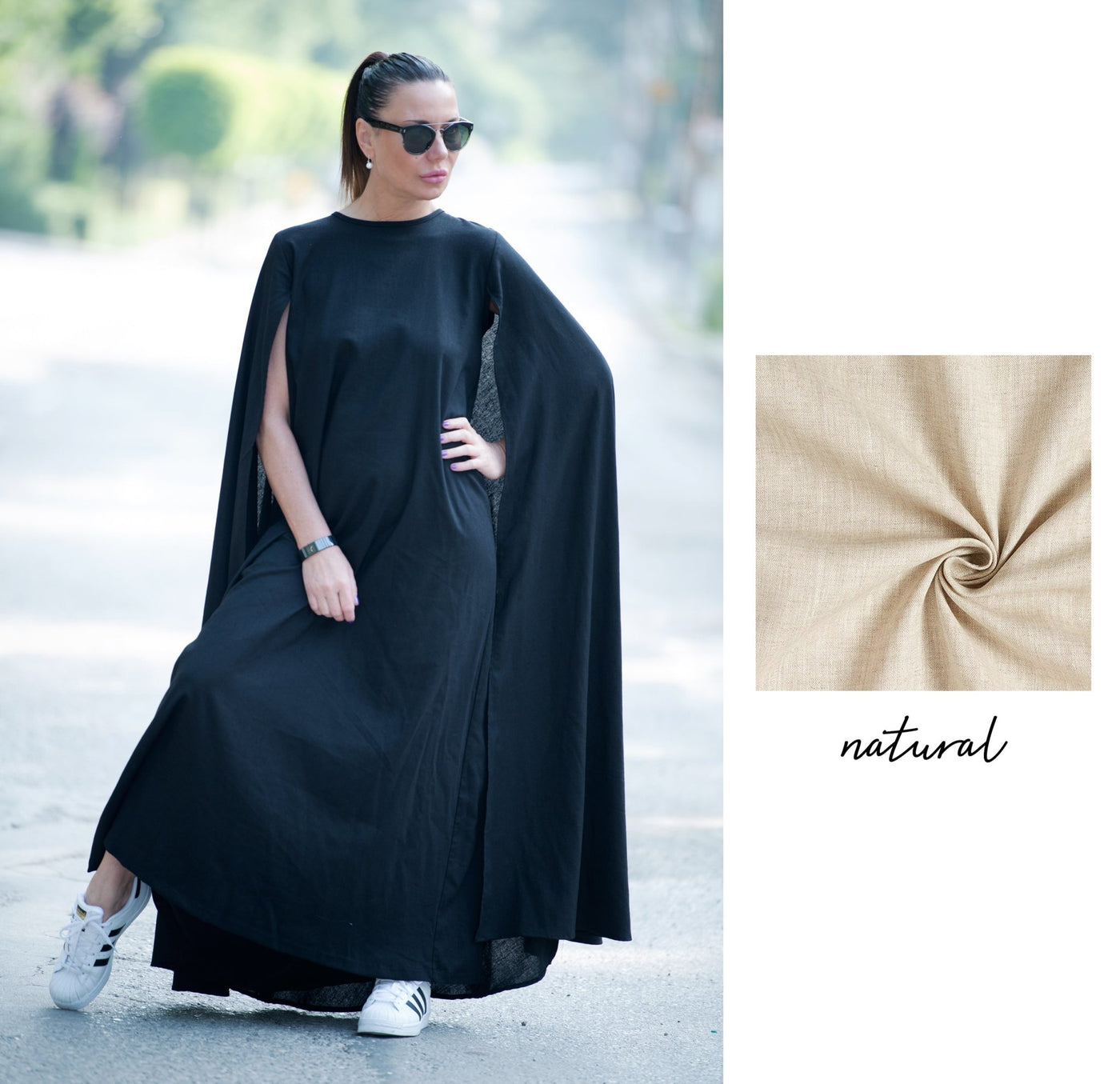 Black Cape Linen Dress JESSICA – EUG FASHION