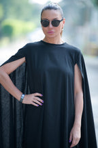 Black Cape Linen Dress JESSICA - EUG Fashion