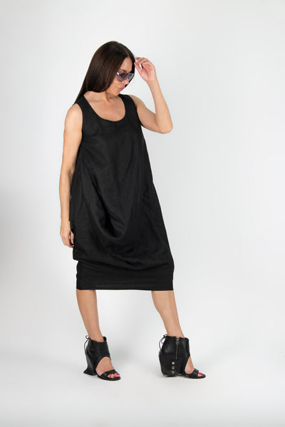 Black Linen summer Dress PARIS - EUG FASHION EugFashion 