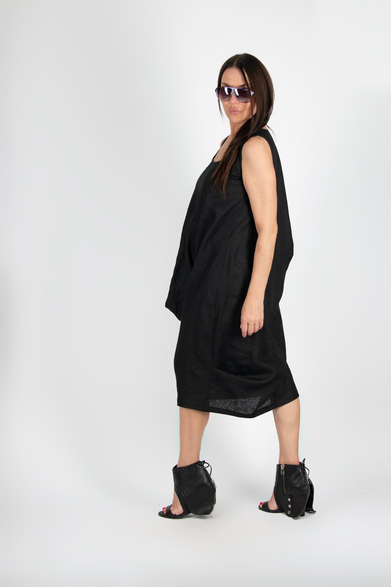 Black Linen summer Dress PARIS - EUG FASHION EugFashion 