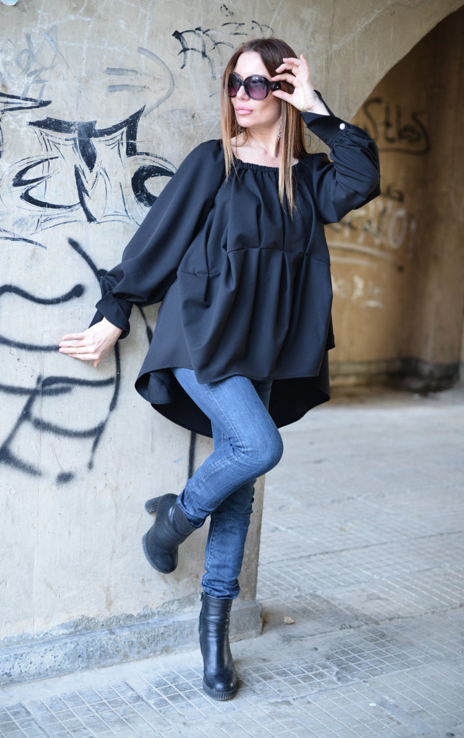 Black off shoulder Tunic Felicia SALE - EUG Fashion