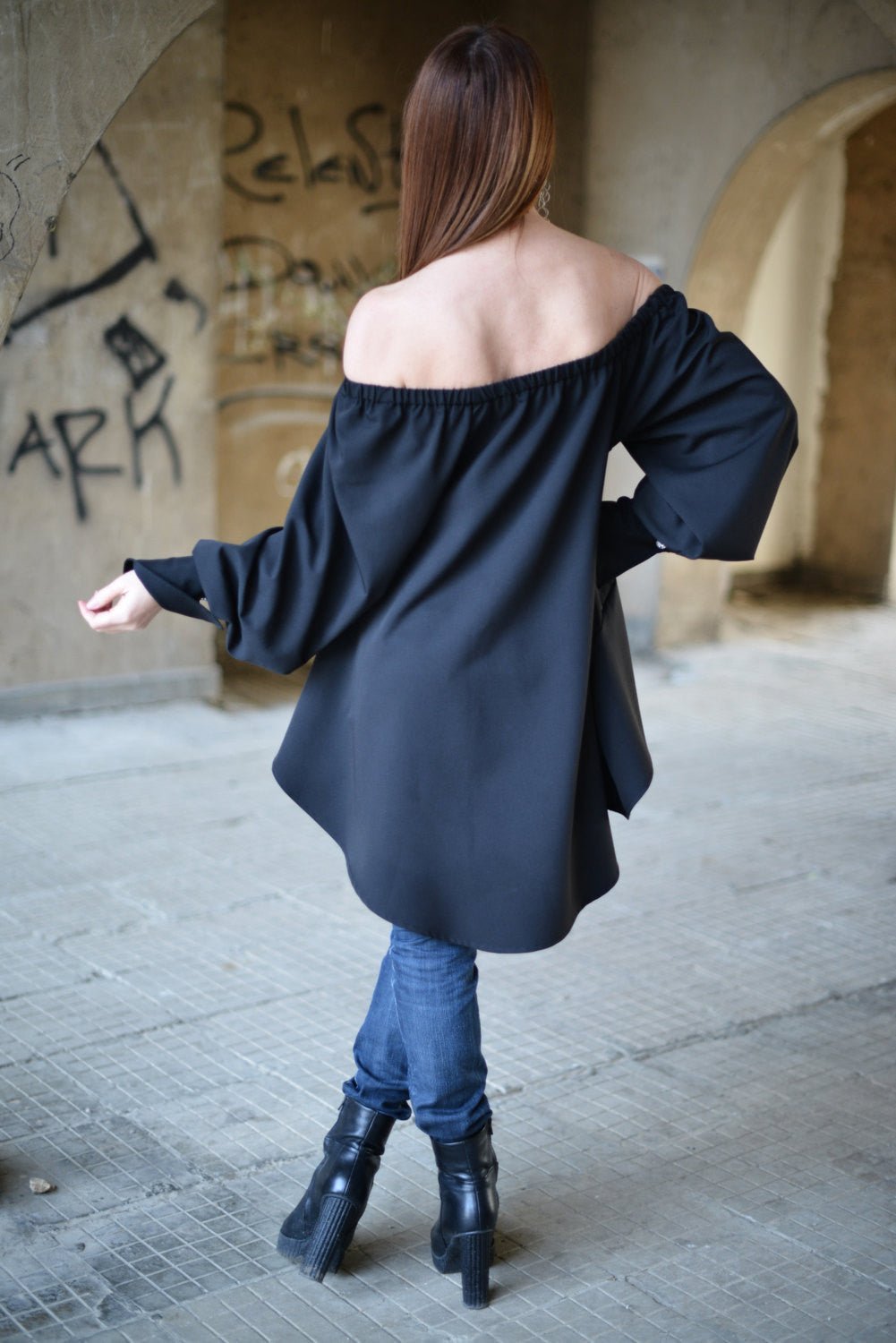 Black off shoulder Tunic Felicia SALE - EUG Fashion