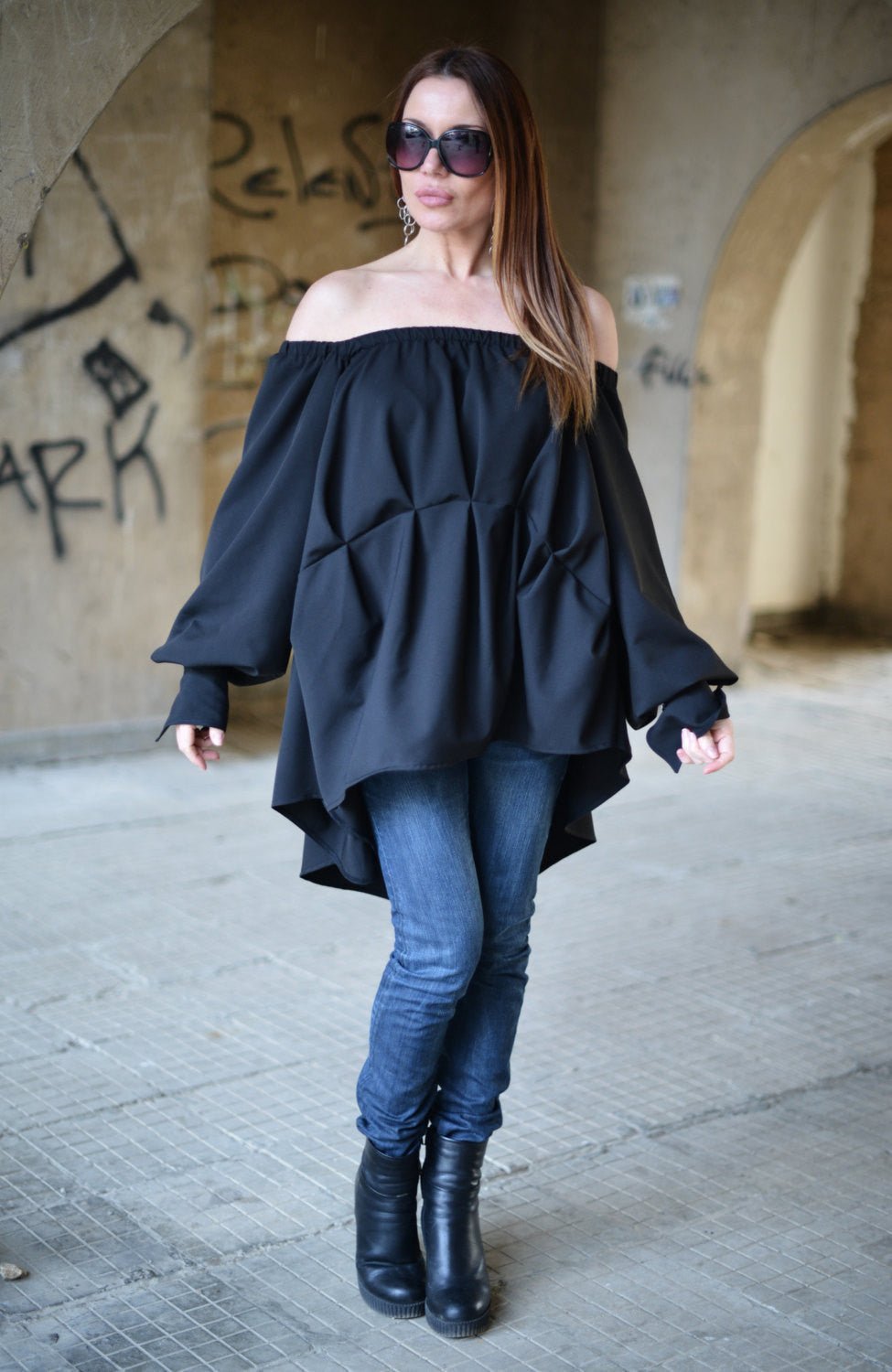 Black off shoulder Tunic Felicia SALE - EUG Fashion