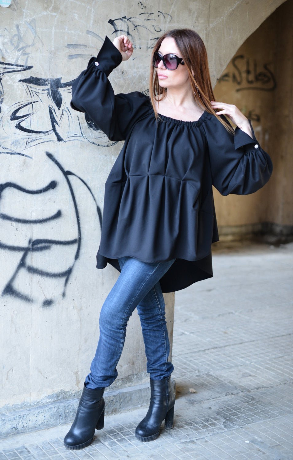 Black off shoulder Tunic Felicia SALE - EUG Fashion