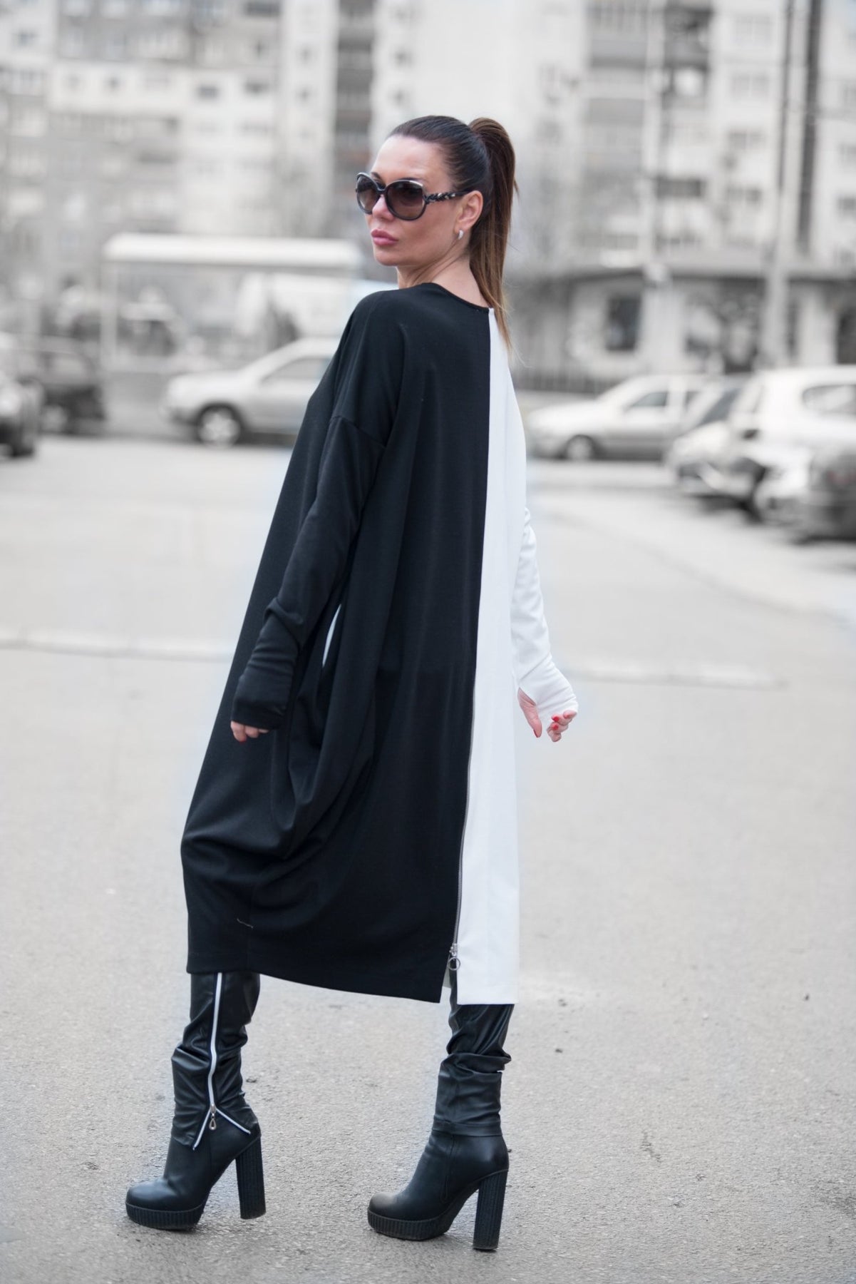 Shop Black & White Cotton Tunic TAMARA for Women | EUG FASHION