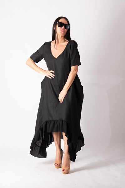 Black Wide Linen Dress INDIA - EUG FASHION EugFashion 