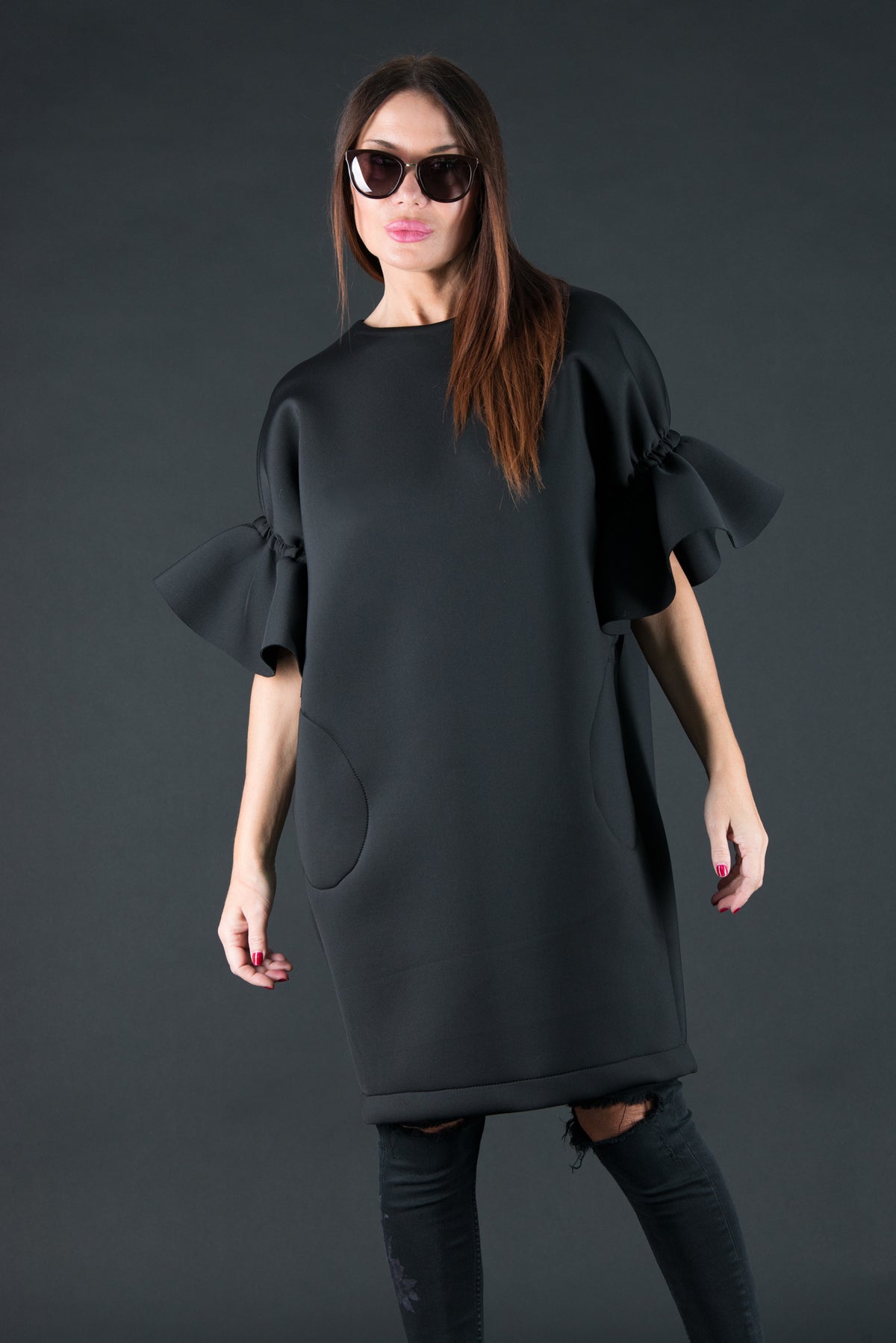 Black Winter Neoprene Dress ESTER EugFashion 