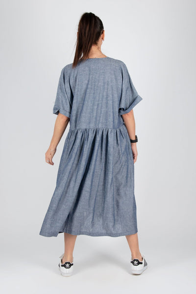 Blue Linen Summer Dress CRYSTAL - EUG FASHION EugFashion 