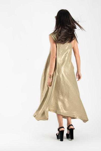 Golden Linen One Shoulder Dress TIFFANY SALE - EUG FASHION EugFashion 