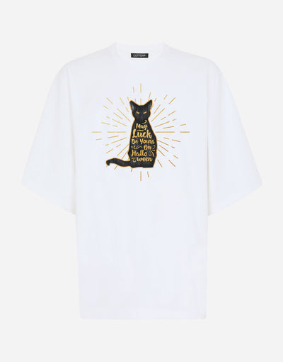 Halloween Black Cat with Golden Elements T-shirt - EUG FASHION EugFashion 