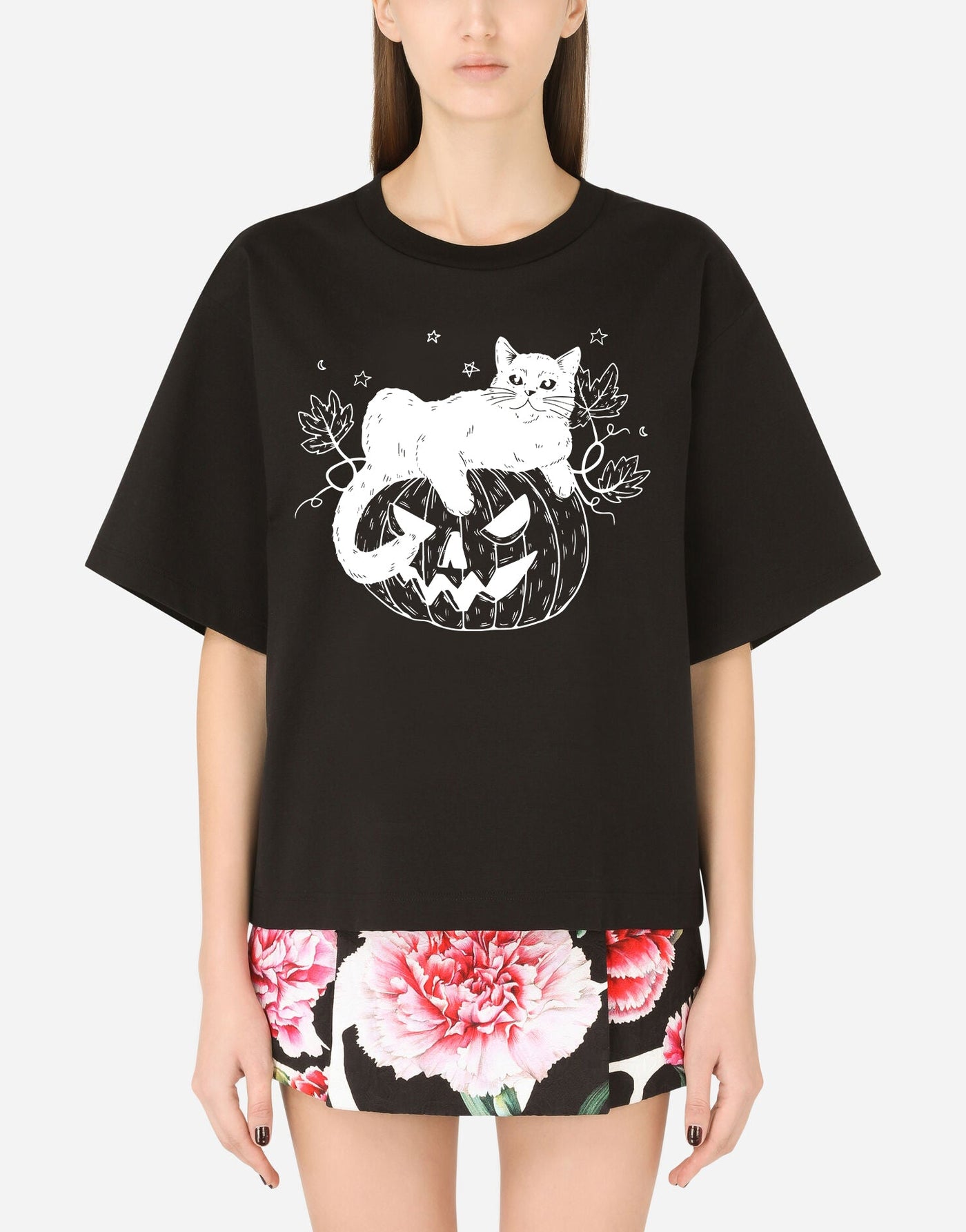 Halloween Cat on Pumpkin T-shirt - EUG FASHION EugFashion 