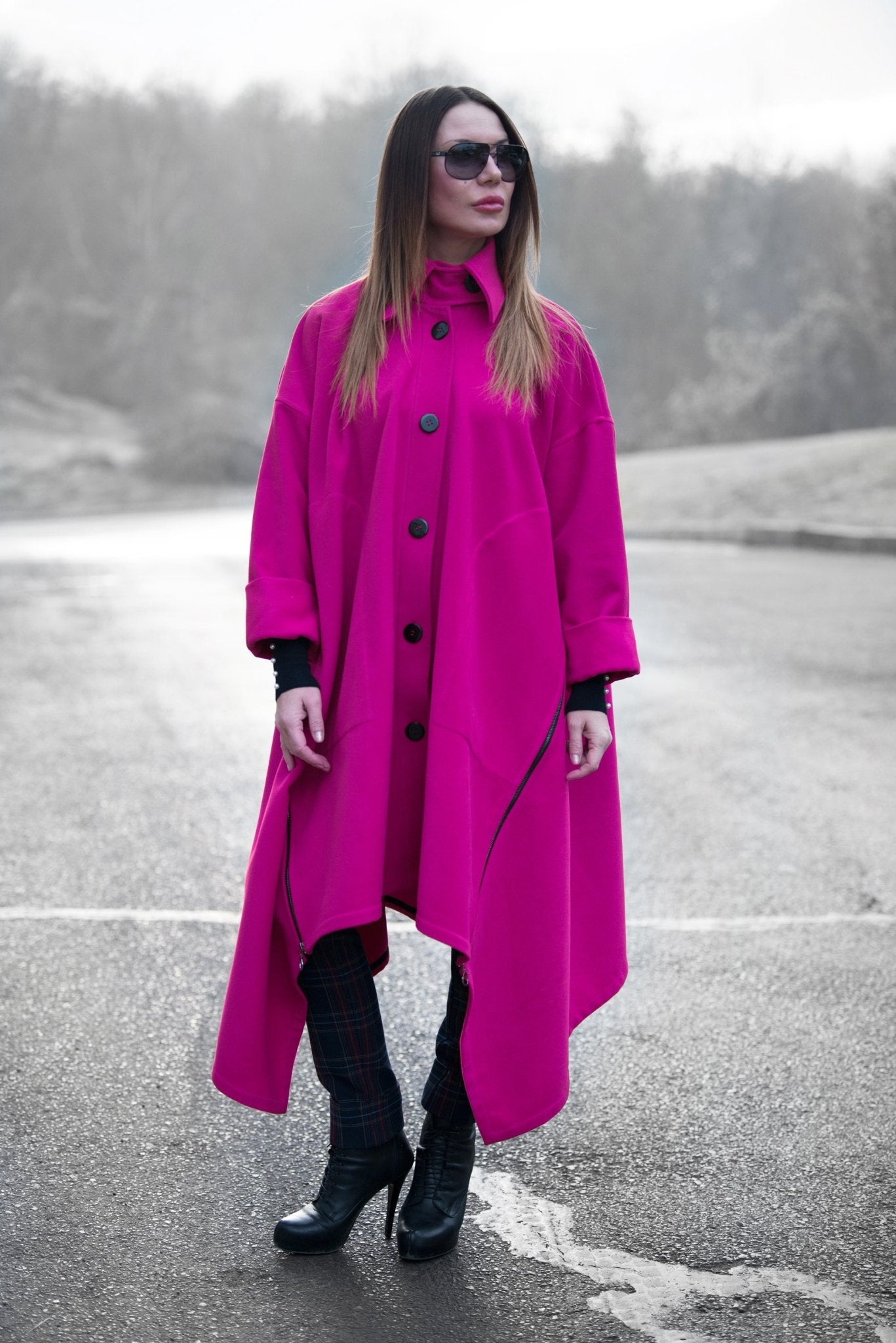 Hot Pink Loose Winter Coat FEDERICA SALE - EUG FASHION EugFashion 