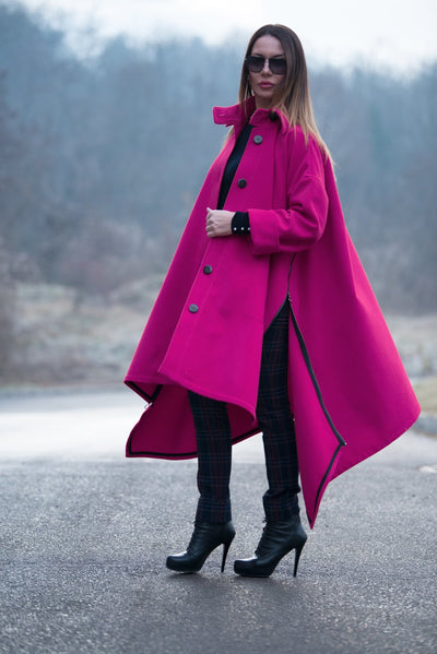Hot Pink Women Loose Winter Coat EugFashion 