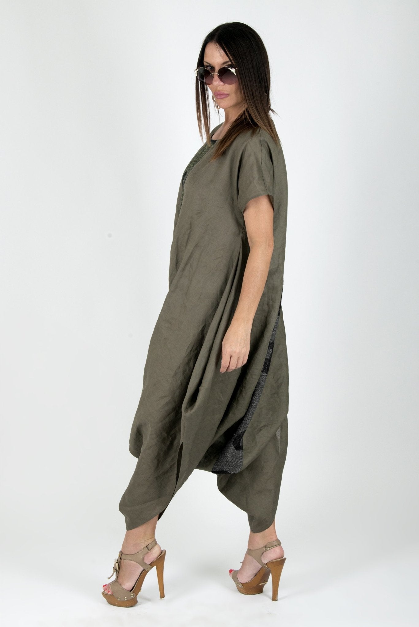Linen Drop Crotch Jumpsuit MARISELA - EUG FASHION EugFashion 