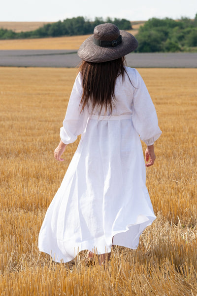 Linen Long Sleeves Wrap Dress NAPOLI - EUG FASHION EugFashion 
