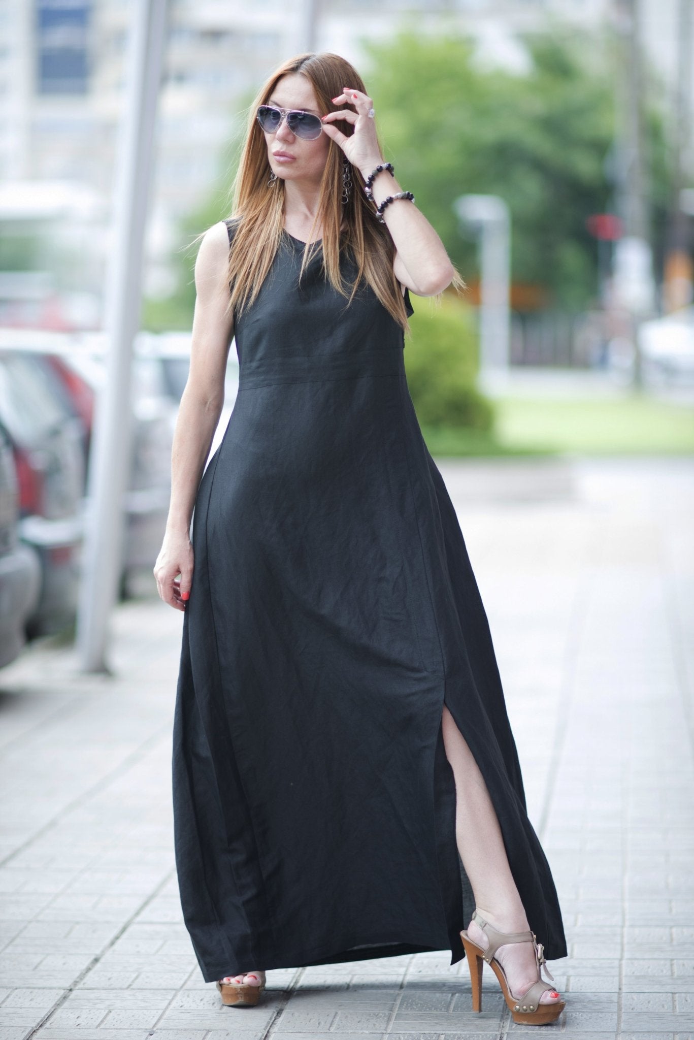 Linen Long Summer Dress AMBER - EUG FASHION EugFashion 
