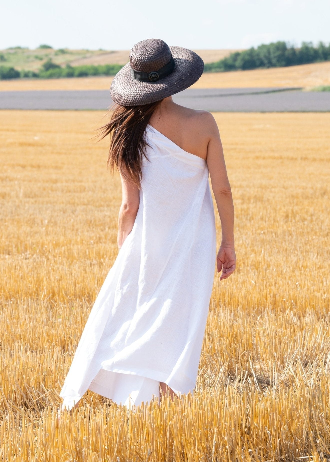 Linen One Shoulder Dress TIFFANY SALE - EUG Fashion