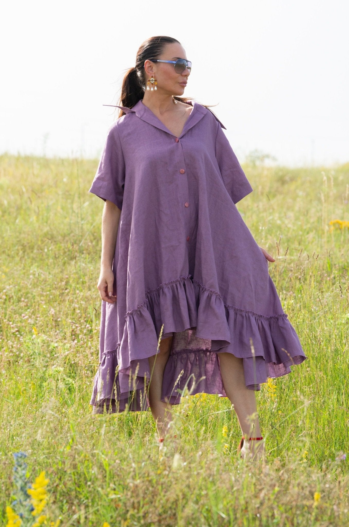 Linen Short Sleeves Dress VALERIA - EUG FASHION EugFashion 