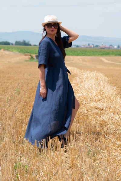 Long Linen Wrap Dress Verona - EUG FASHION EugFashion 
