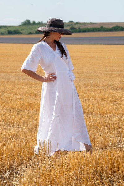 Long Linen Wrap Dress Verona - EUG FASHION EugFashion 